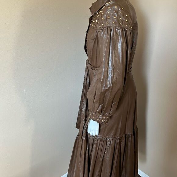 NWT Faux Leather Brown Studded Dress -Size 14 - Picture 12 of 13
